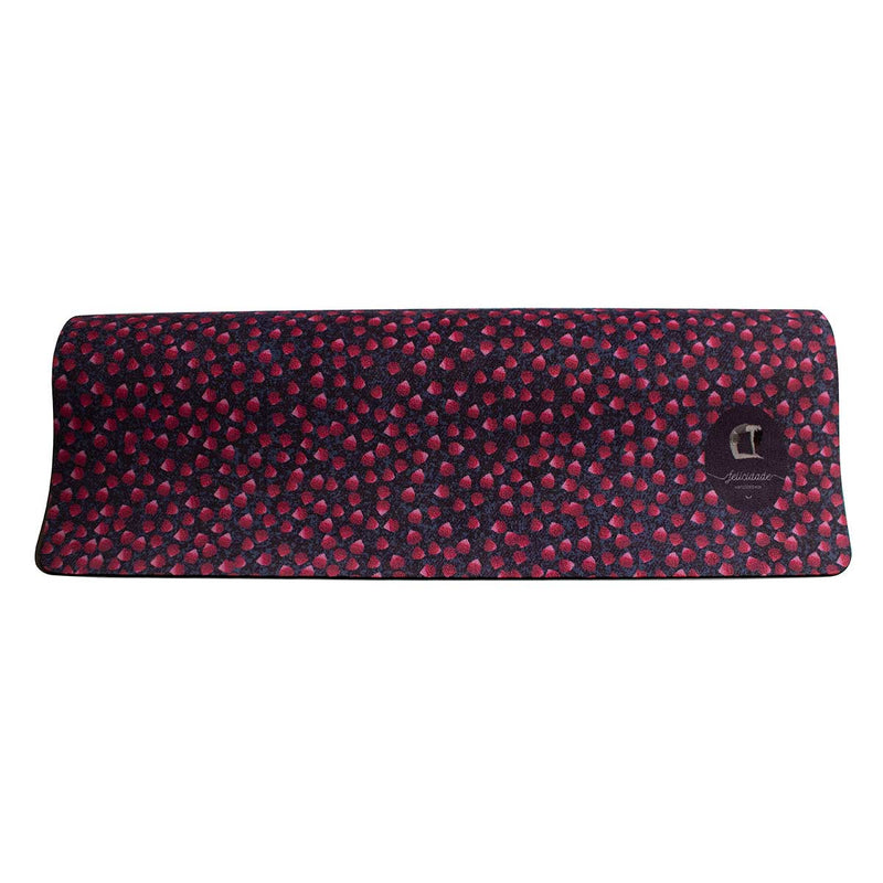 Rolled Felicidade yoga mat with jeans roses print